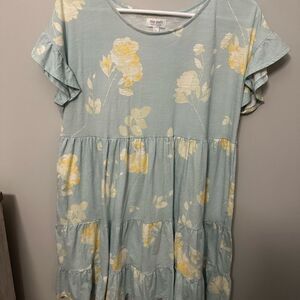 True Craft Floral Light Blue and Yellow Dress Large